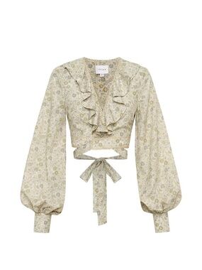 IXIAH Floral Ruffle Wrap Crop Blouse Size S